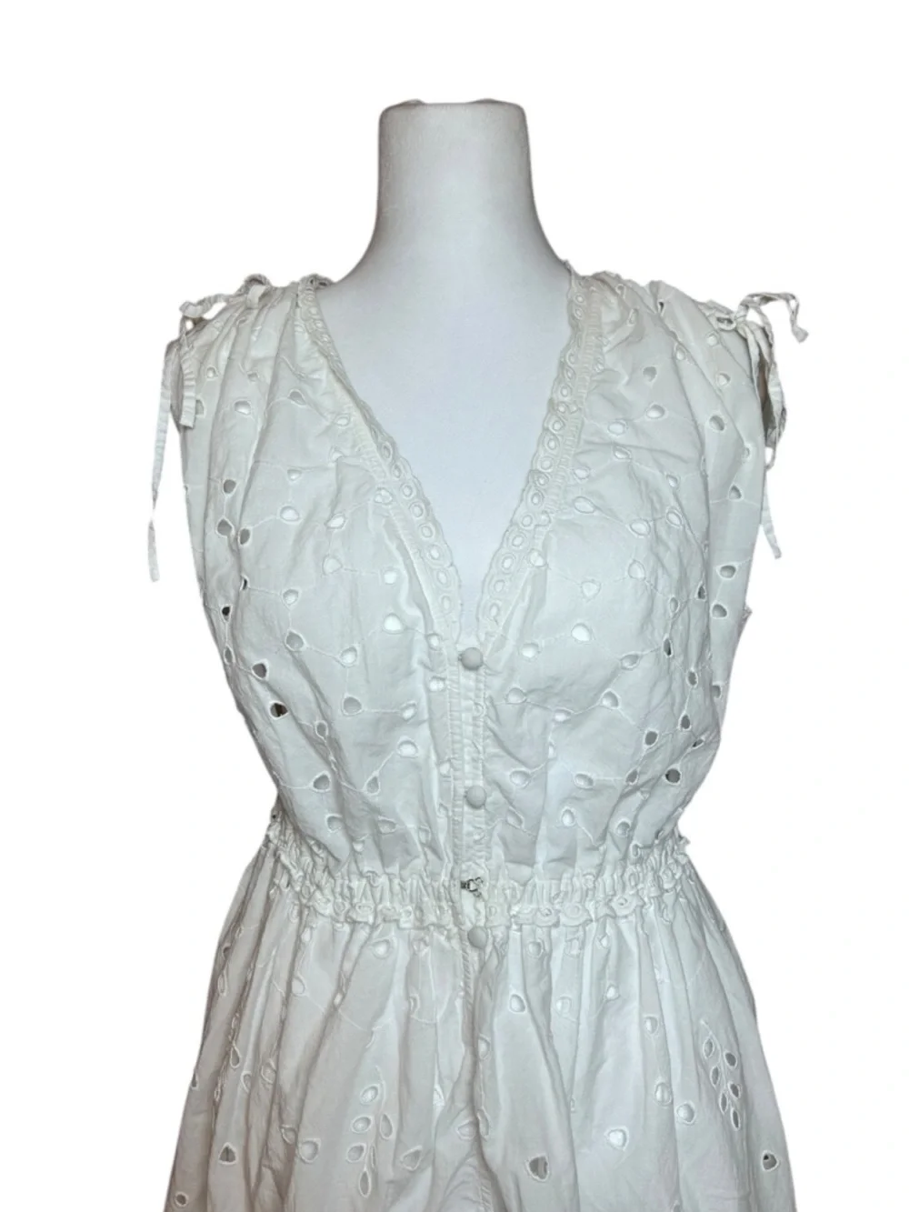 Talbots White Eyelet Beach Cover Up Size Small Boho Swim‎ Coverup Stretch Waist